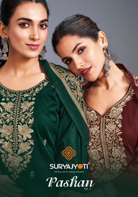 Pashan Vol 6 By Suryajyoti Jaam Satin Dress Material Wholesalers In Surat